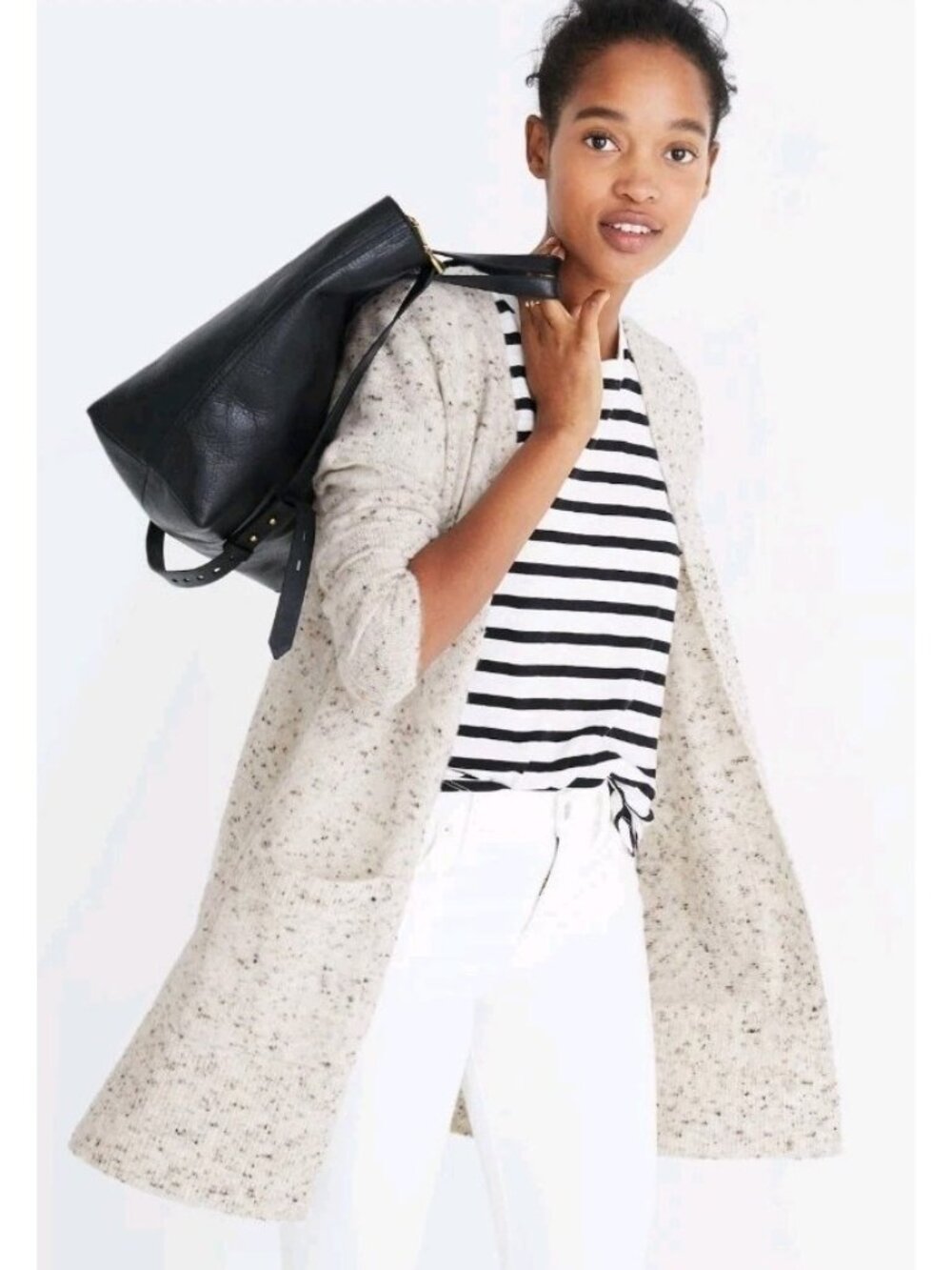 Madewell Donegal Kent Cardigan Sweater Open Slouchy Patch Pockets Flecked XS